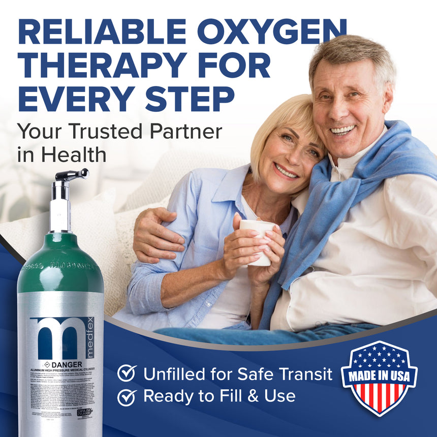 Medfex Oxygen Cylinder with CGA-870 Toggle Valve USA Made | D-Size - 416 liter capacity