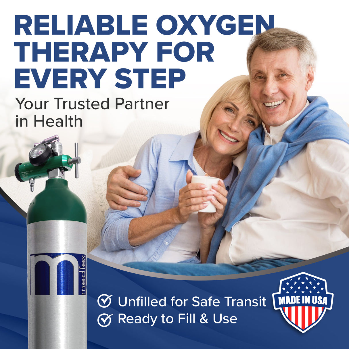 Medfex Oxygen Cylinder with CGA-870 Toggle Valve USA Made | E-Size - 682 liter capacity