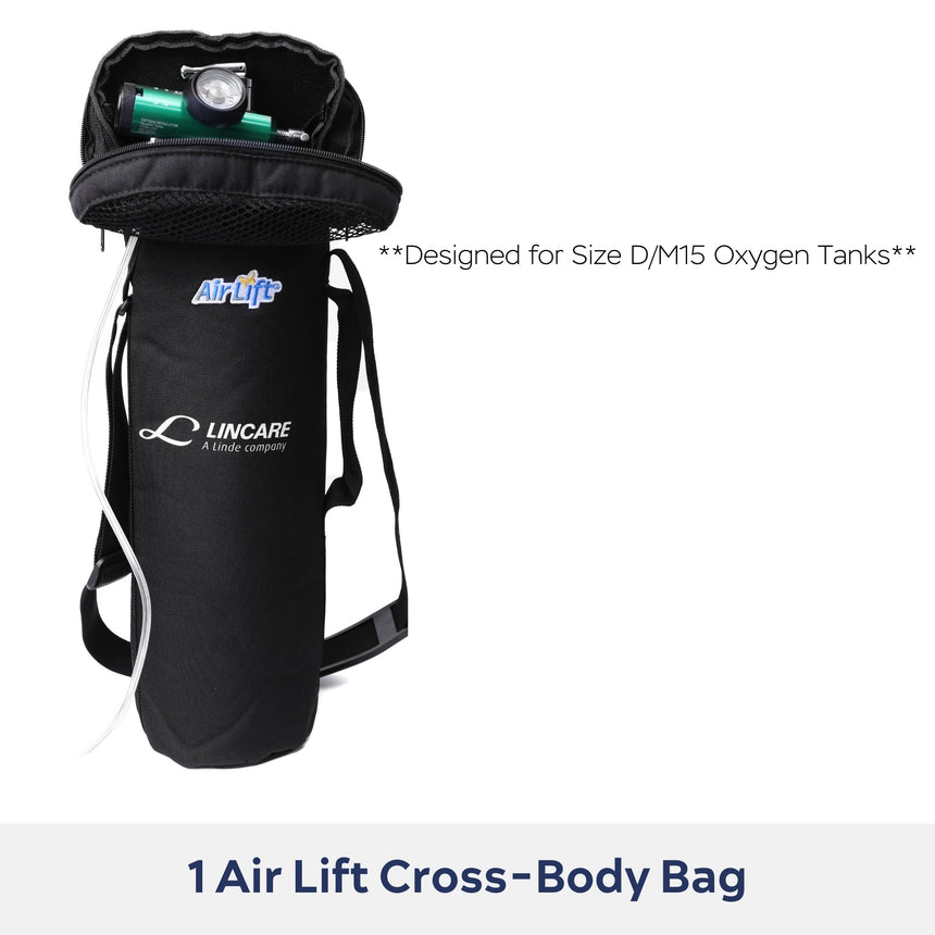 Airlift Ultra Lightweight Oxygen Tank Comfort Cross-Body Shoulder Bag for Size D/M15 Cylinder Bag 02 Tank Carrier Holder for Travel/EMS (Black)