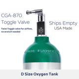 Medfex Oxygen Cylinder with CGA-870 Toggle Valve USA Made | D-Size - 416 liter capacity